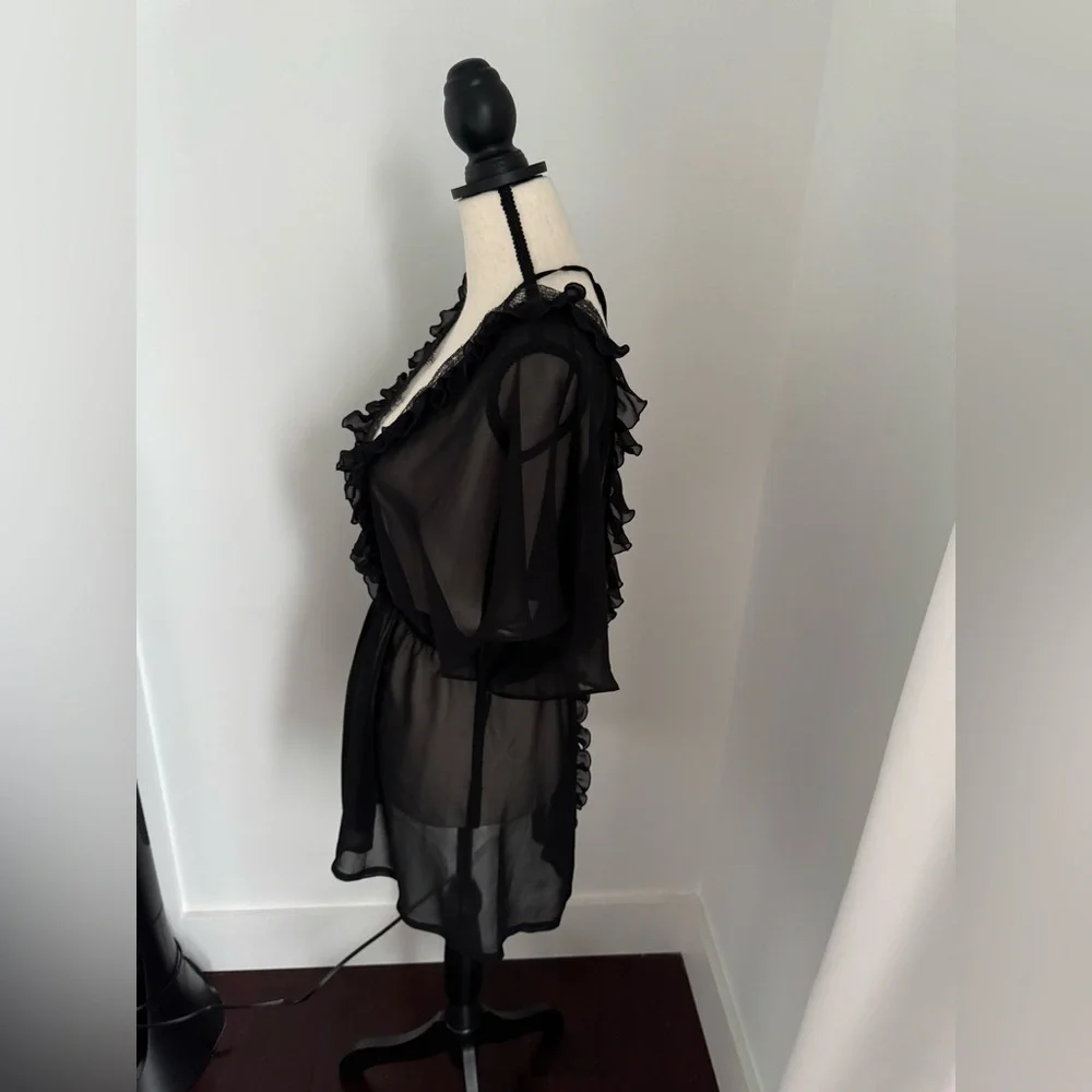 New Victoria’s Secret Black Lace Trim Sexy Cover Up Dress Lingerie Robe medium